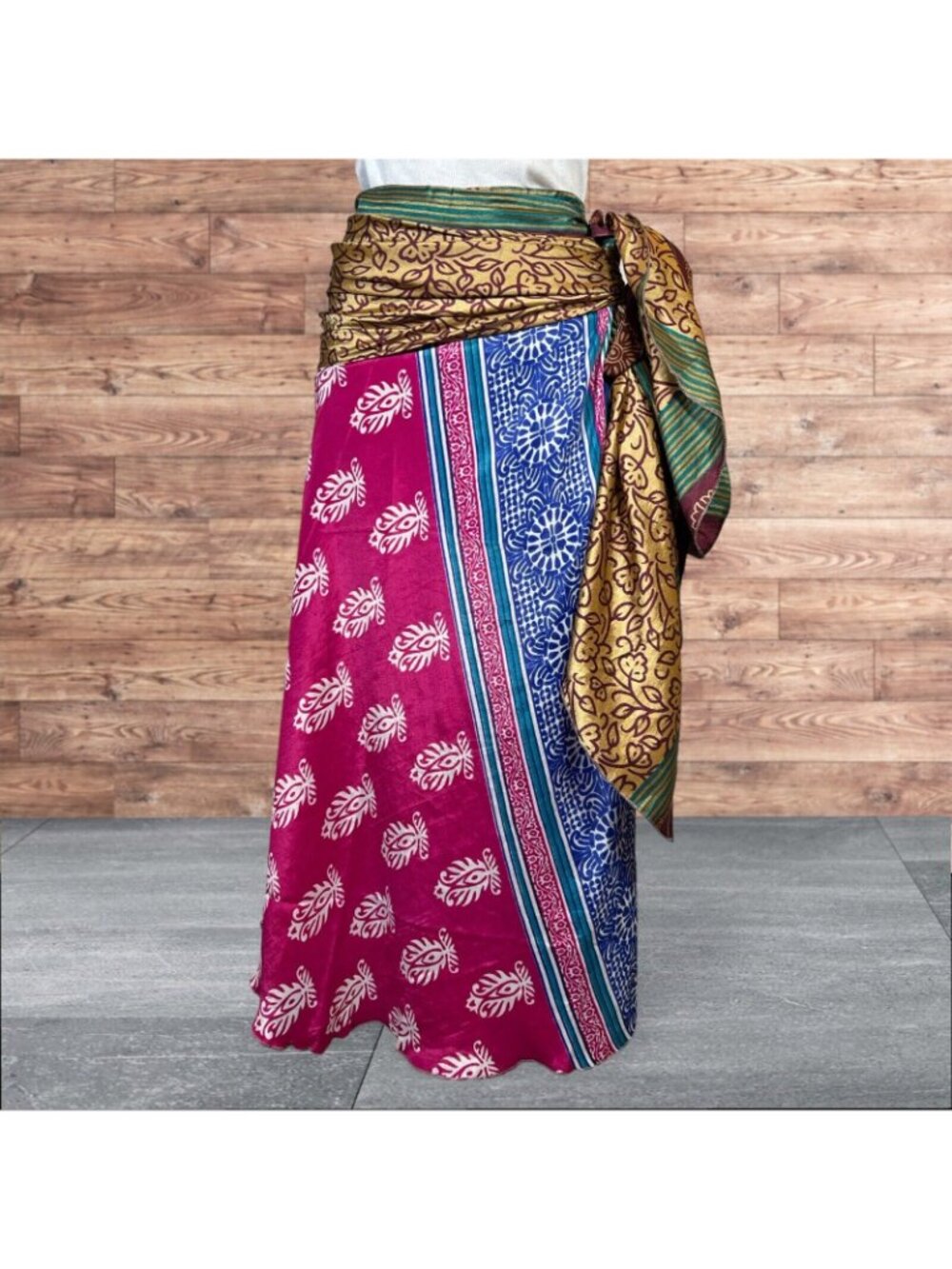 Boho Wrap Skirt Double Layer Sari Multi Wear 36 Travel Resort Festival Hippie - Picture 4 of 6